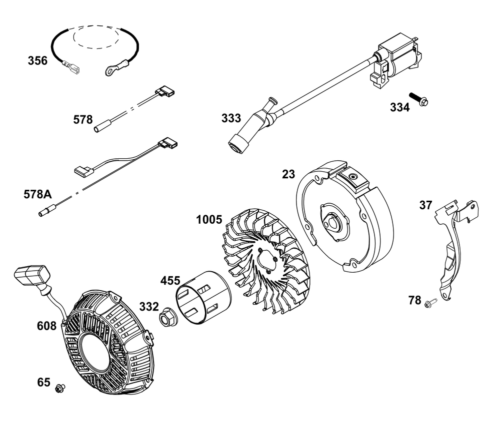 Flywheel, Ignition, And Starter Group Diagram and Parts List for 106232-0402-F1 100000 - 19Z999 Briggs and Stratton Engine